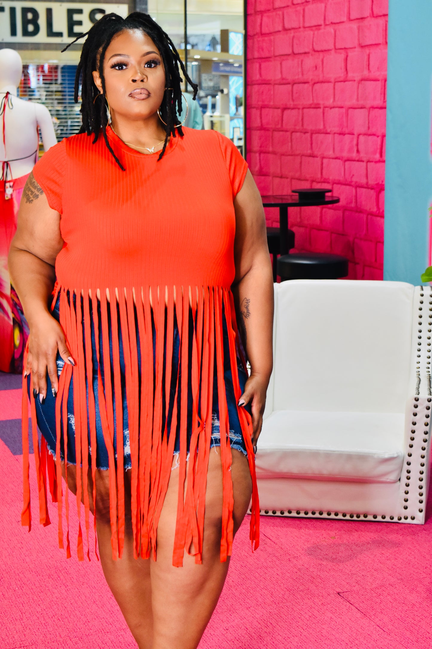 Long fringe top