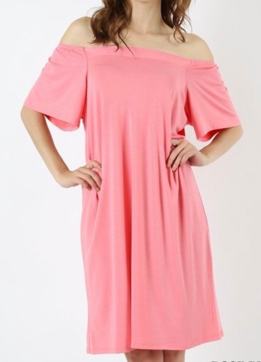 Premium Off Shoulder Dress Rose